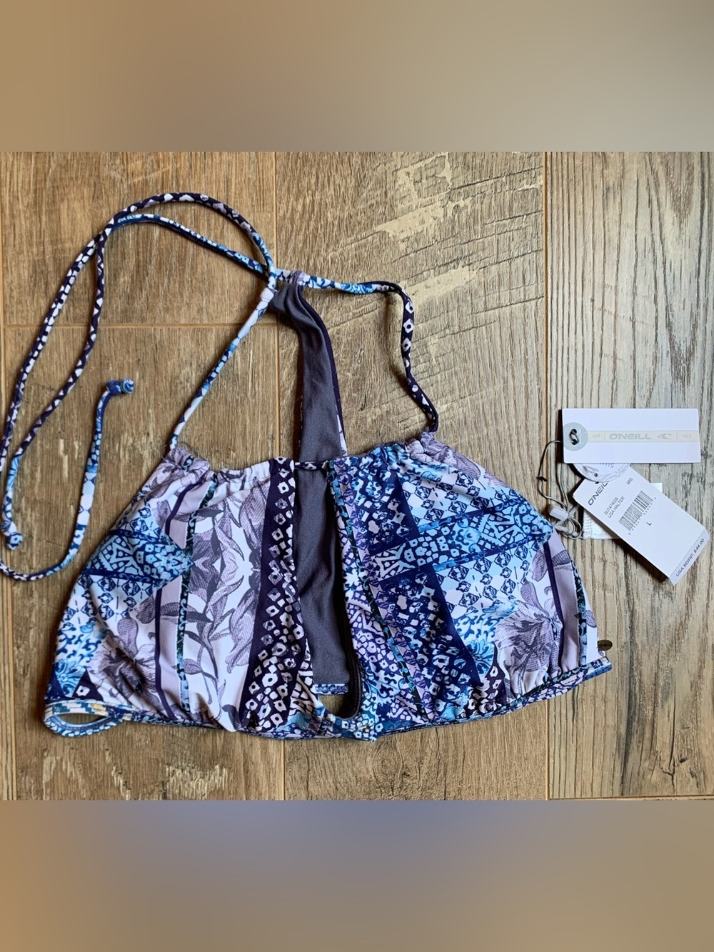 O'Neill Purple and Blue Lisa Halter Swim Top NWT - L